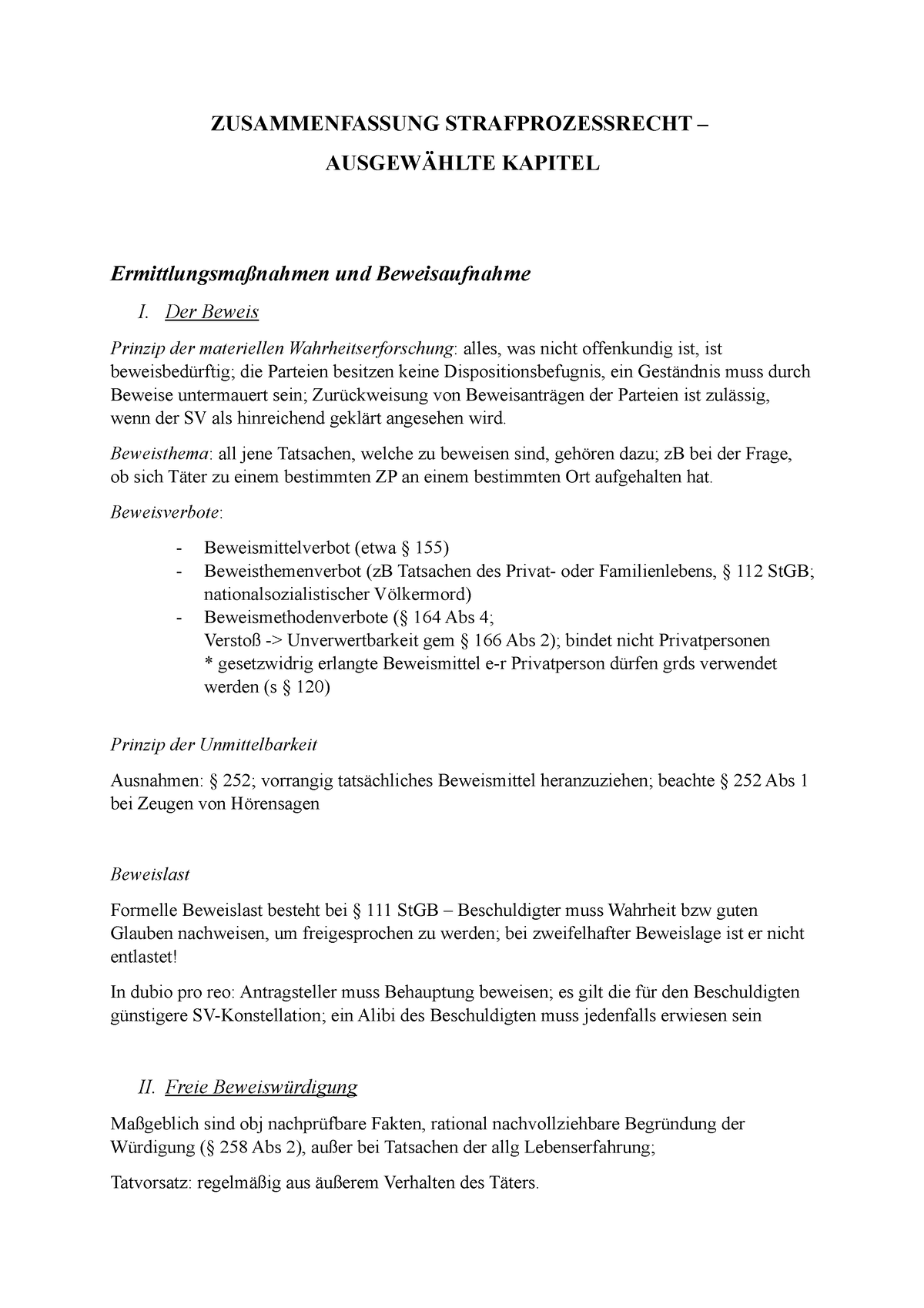 Strafprozessrecht Ausarbeitung - ZUSAMMENFASSUNG STRAFPROZESSRECHT ...