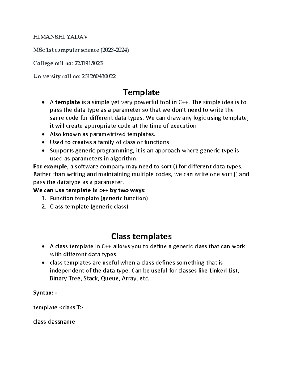 Unit 4 c++ HIMANSHI YADAV MSc 1st computer science (20232024