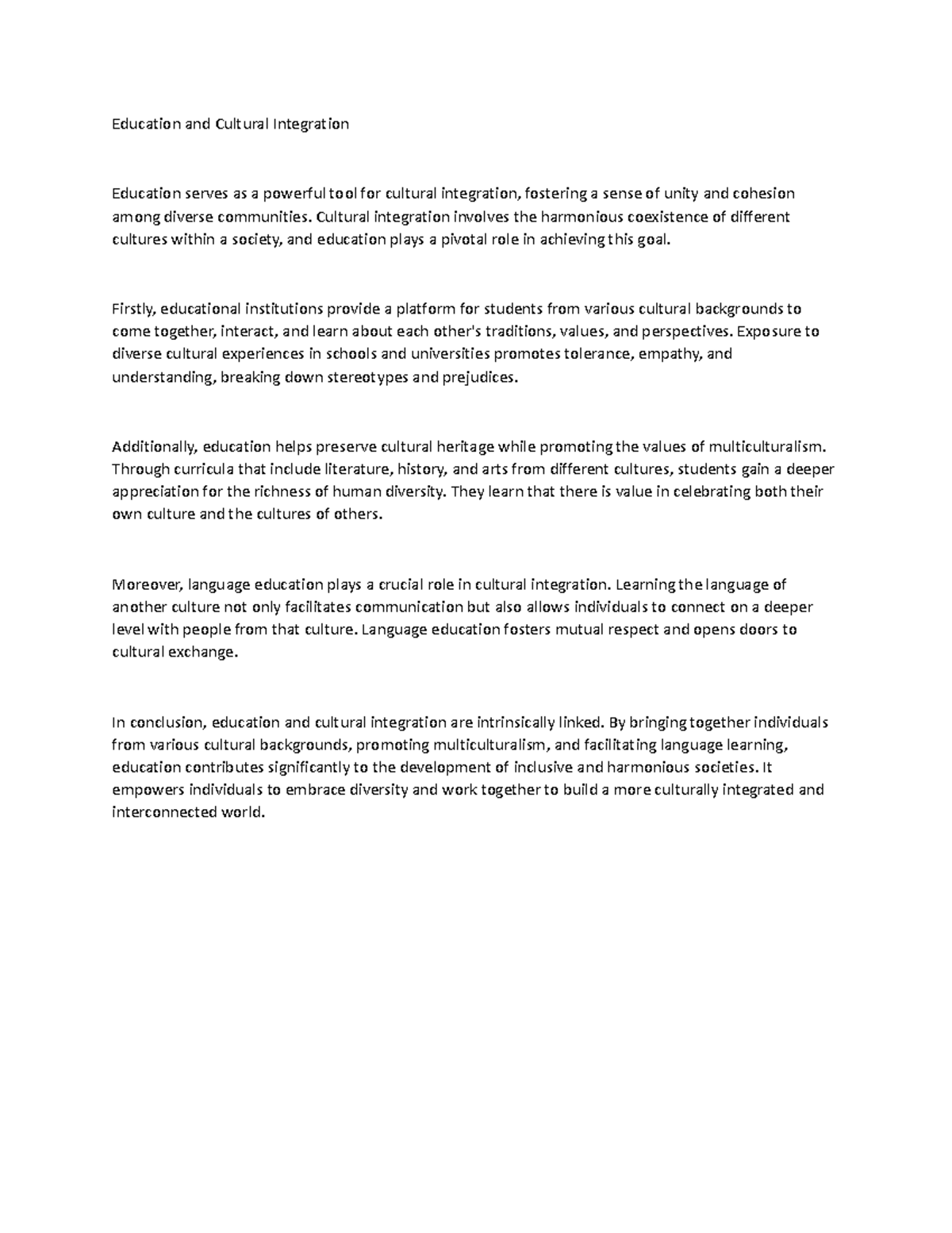 Education and Cultural Integration - Education and Cultural Integration ...