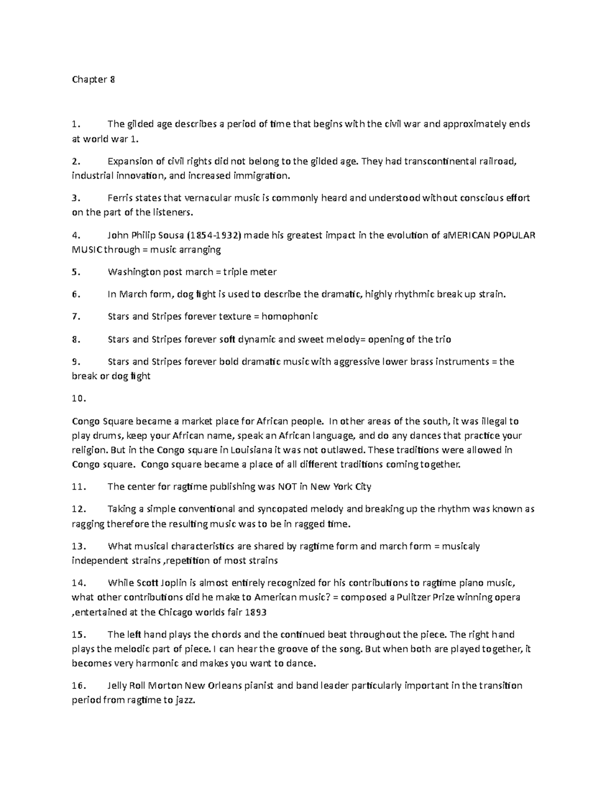 MHL155 Chapter 8 Quiz - Dr. Melanie Ohm - Chapter 8 The gilded age