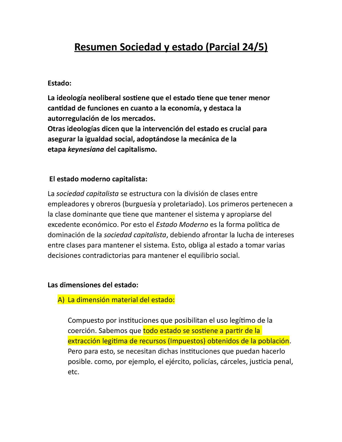 Resumen Sociedad Y Estado - Otras Ideologías Dicen Que La Intervención ...