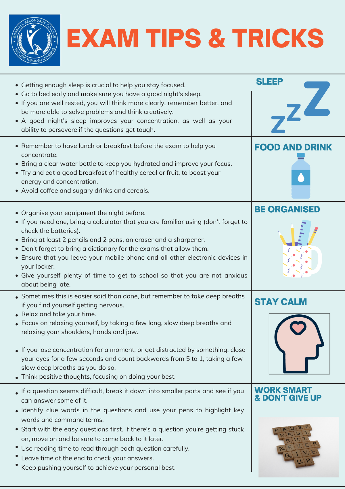 Exam tips & tricks - notes - EXAM TIPS & TRICKS SLEEP FOOD AND DRINK BE ...