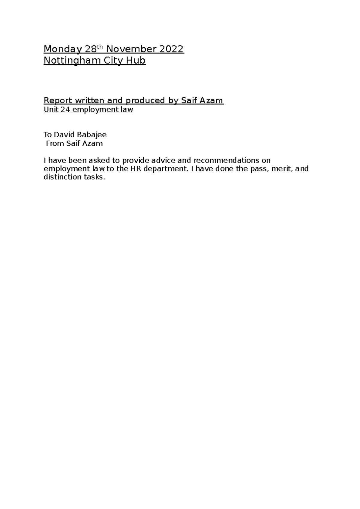 Assignment 1 business Monday 28th November 2022 Nottingham City Hub