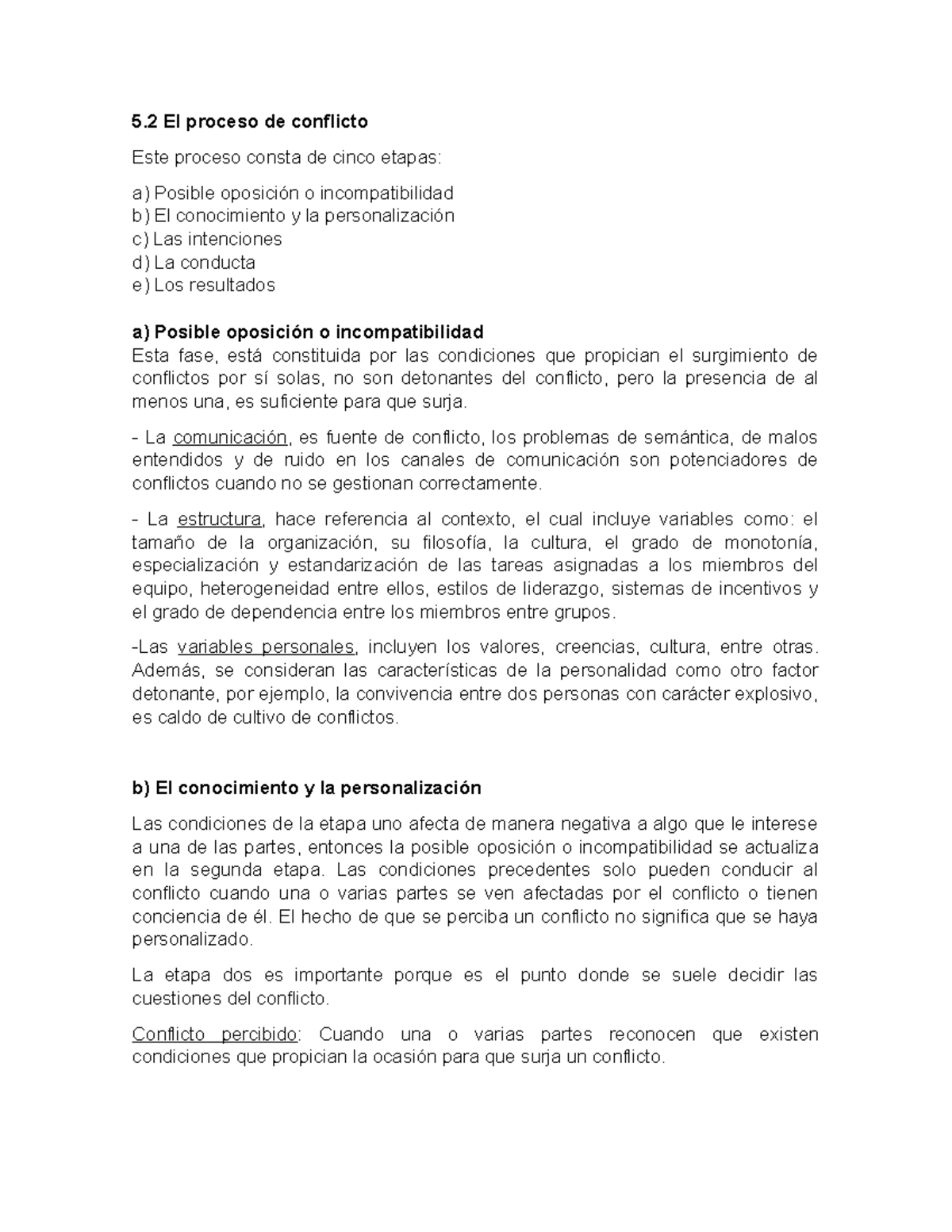 Trabajo DE Investigación Conflicto P2A - 5 El Proceso De Conflicto Este ...