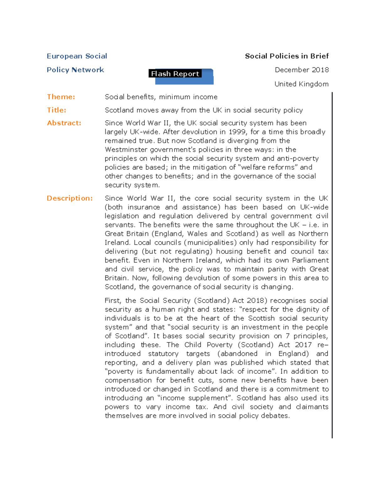 Flash report on Scotland clean 10 dec European Social Policy Network