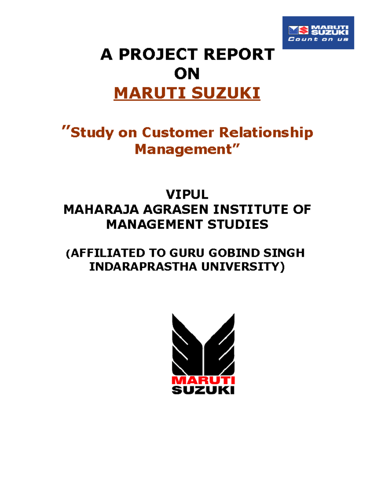 21555444 Project On Maruti Suzuki - A PROJECT REPORT ON MARUTI SUZUKI ...