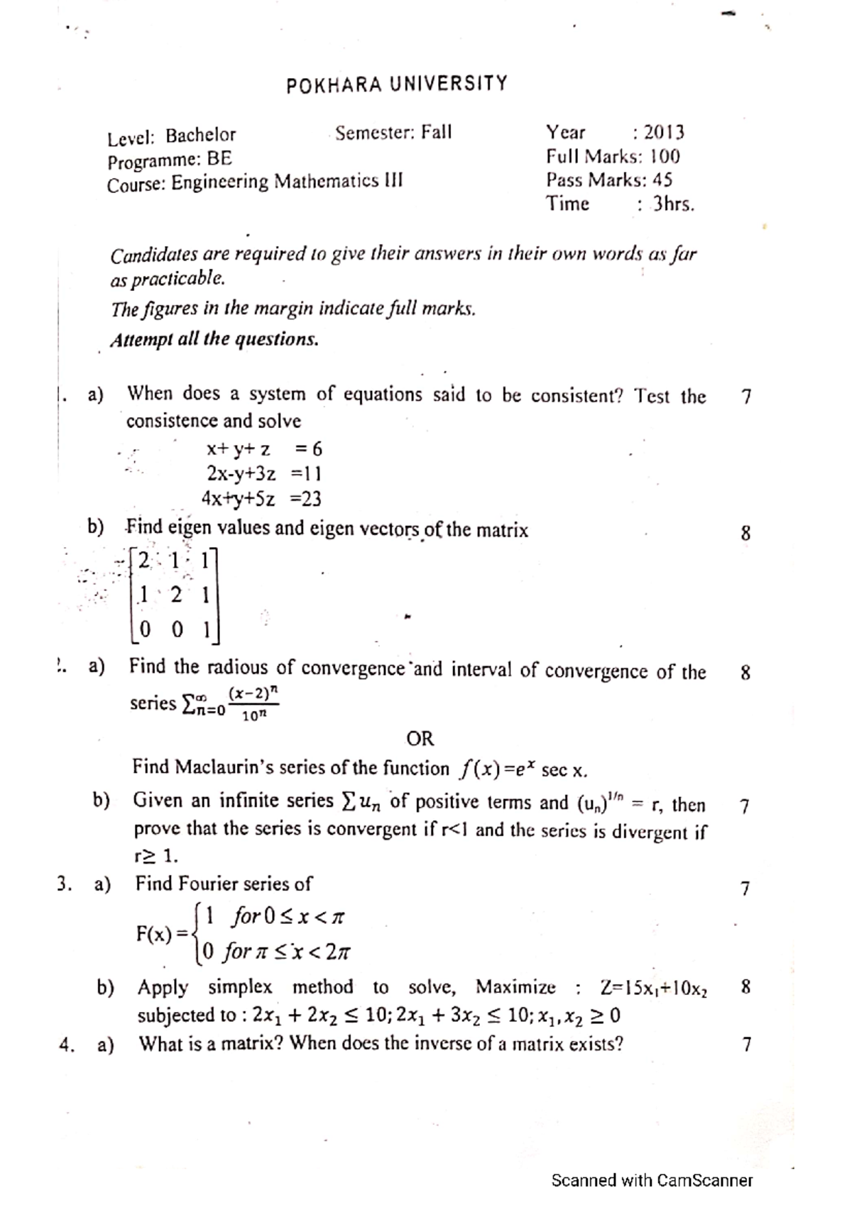 Engineering Mathematics III Old Questions 2013 to 2019 - Maths - Studocu