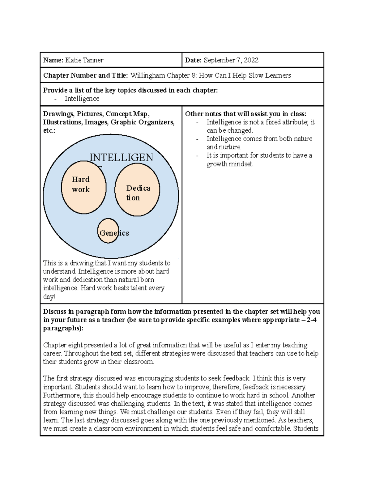 Willingham Ch. 8 - Notes - Name: Katie Tanner Date: September 7, 2022 ...