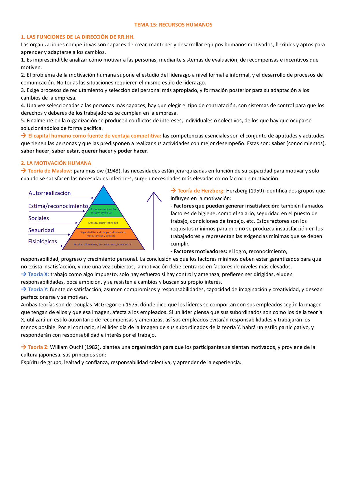 TEMA 15 - Tema 15 - TEMA 15: RECURSOS HUMANOS 1. LAS FUNCIONES DE LA ...