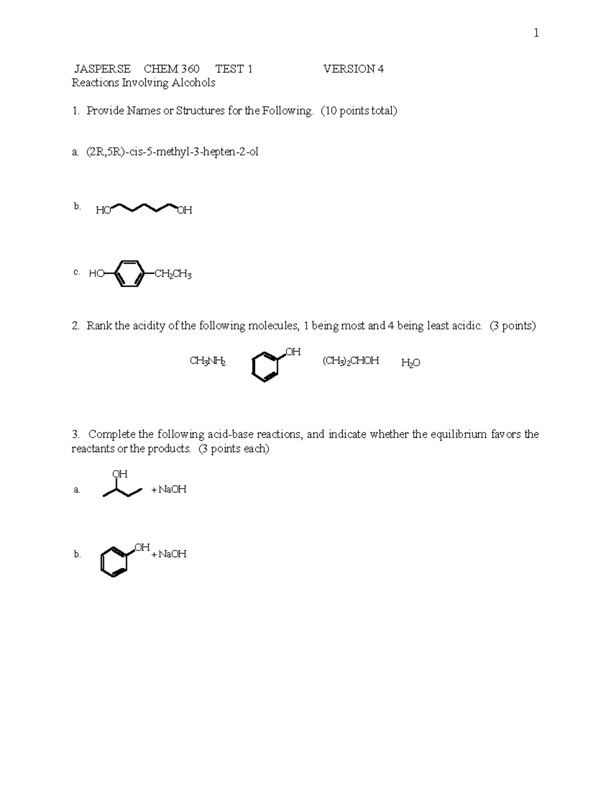 Übungsklausur Zum Thema Alkohole Und Retrosynthese - JASPERSE CHEM 360 ...