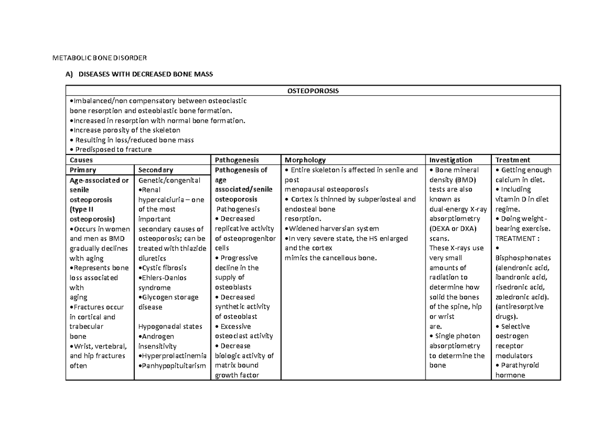 Metabolic BONE Disorder - METABOLIC BONE DISORDER A) DISEASES WITH ...