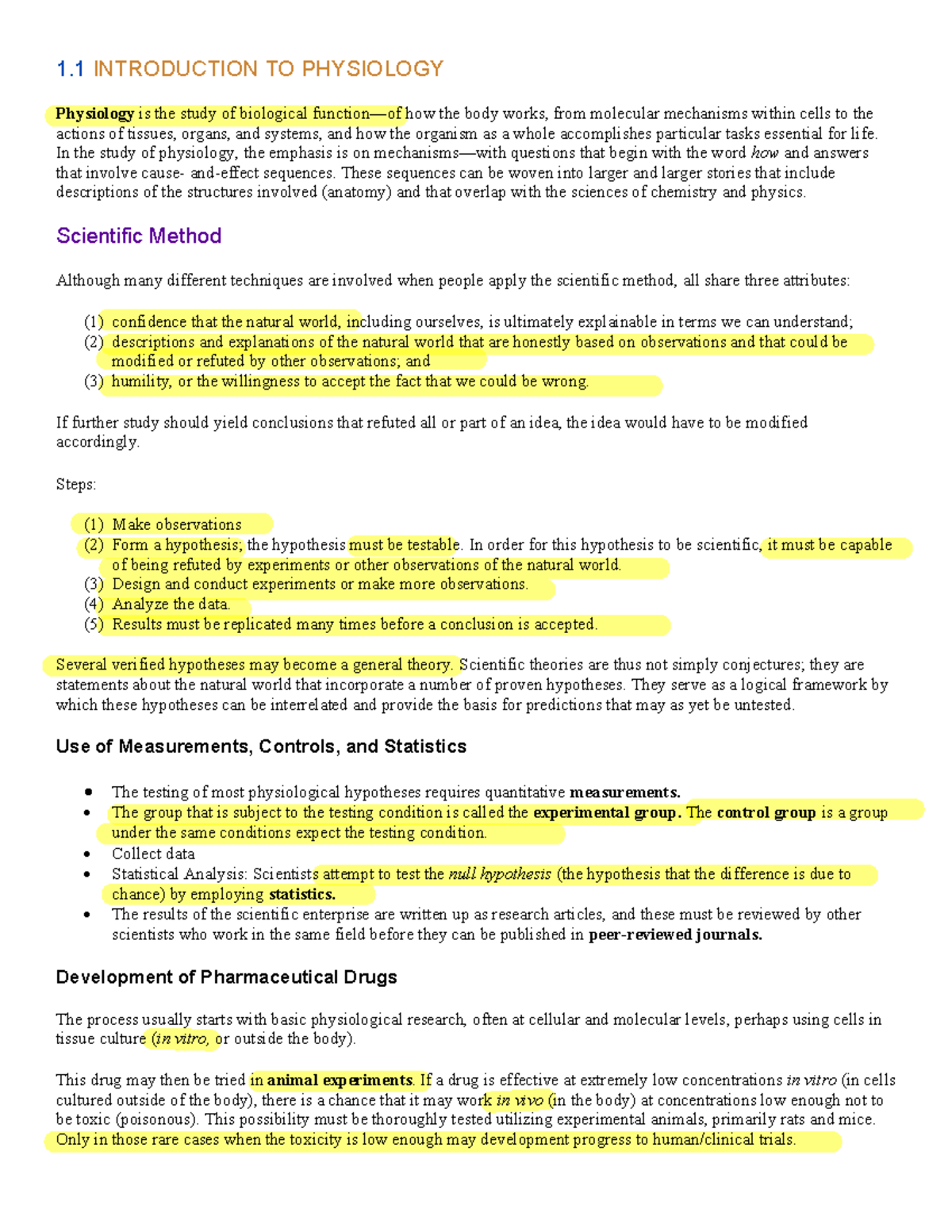 Chapter 1 Notes - 1 INTRODUCTION TO PHYSIOLOGY Physiology Is The Study ...