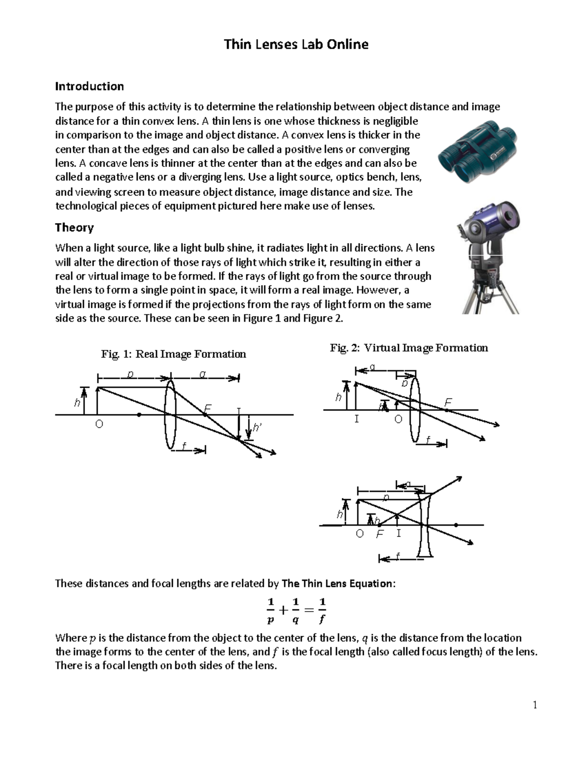 Fall22 Thin Lenses Lab Online (New Simulator) Edited 8 Thin Lenses