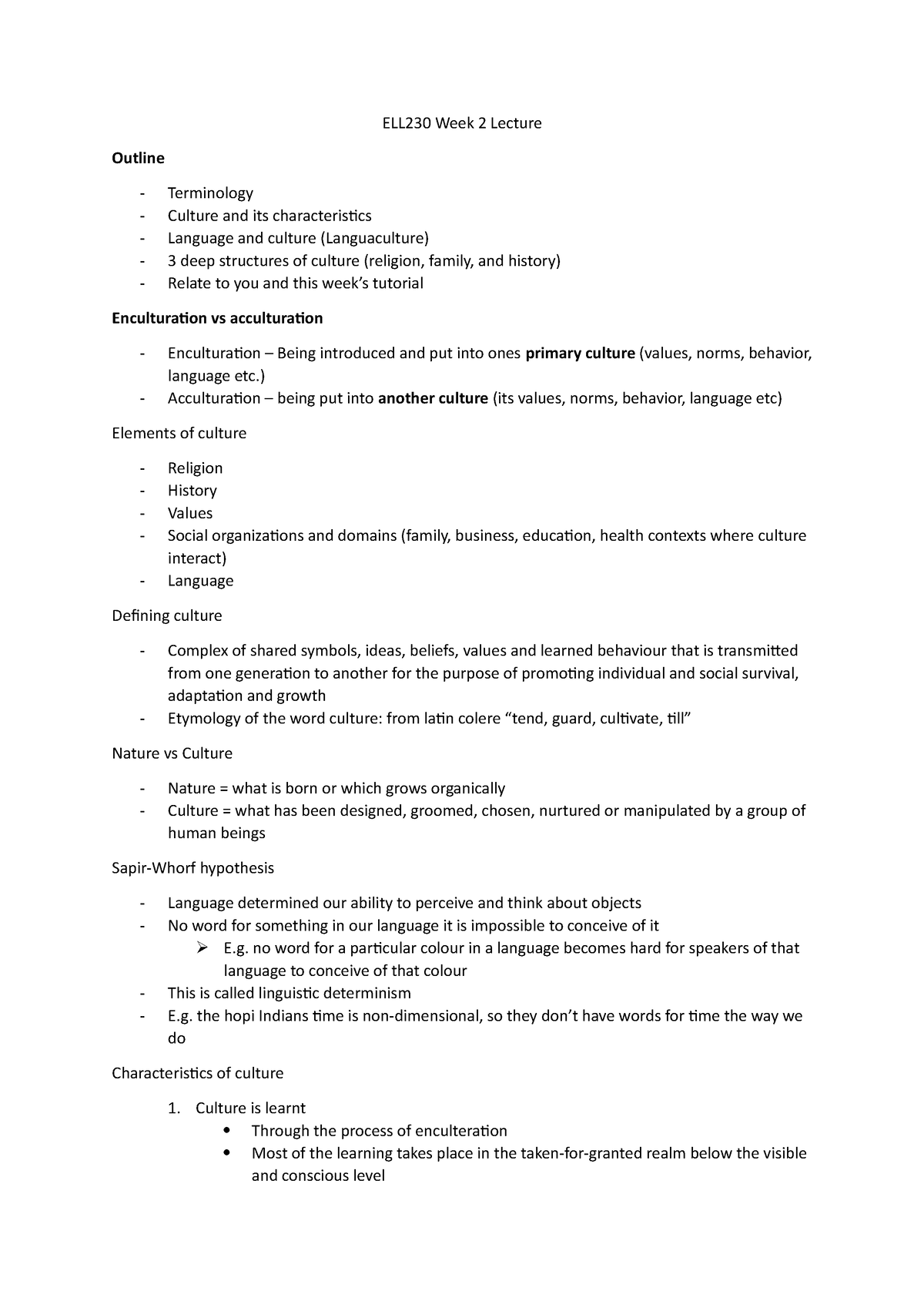 ELL230 Week 2 Lecture - ELL230 Week 2 Lecture Outline Terminology ...