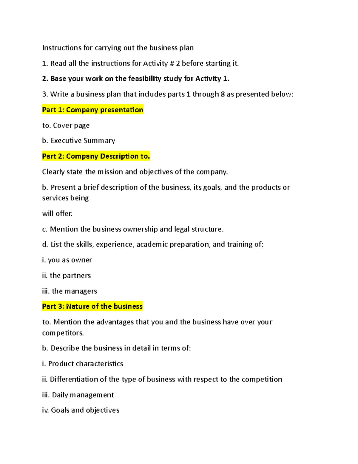 Business plan Temp - Instructions for carrying out the business plan ...