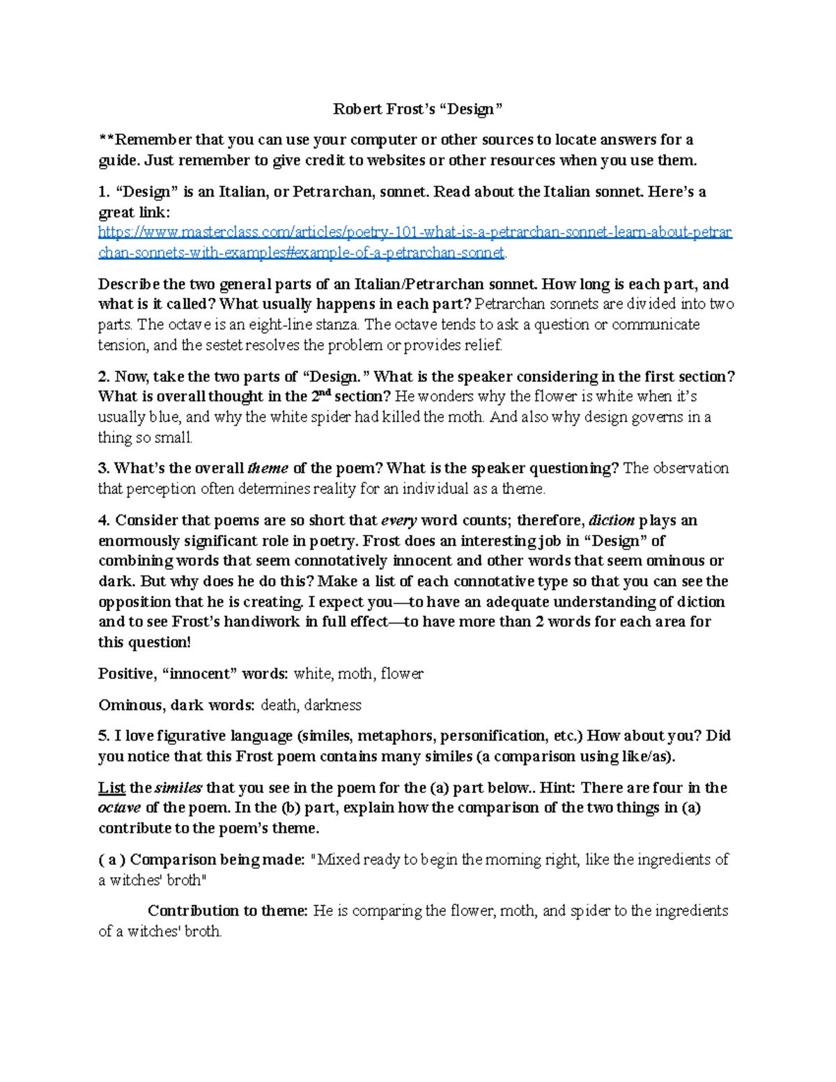 Robert Frost’s “Design” Robert Frost’s “Design” **Remember that you