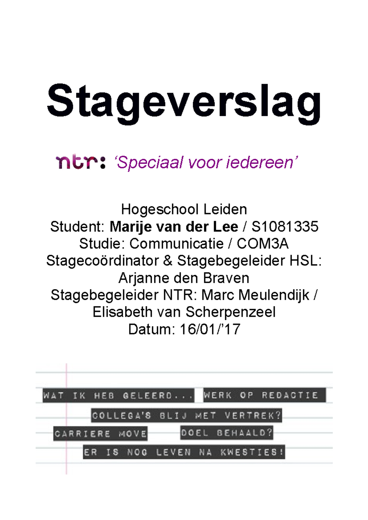 Stageverslag Def Cijfer 8 5 Stageverslag Speciaal Voor Iedereen Hogeschool Leiden Student Studeersnel