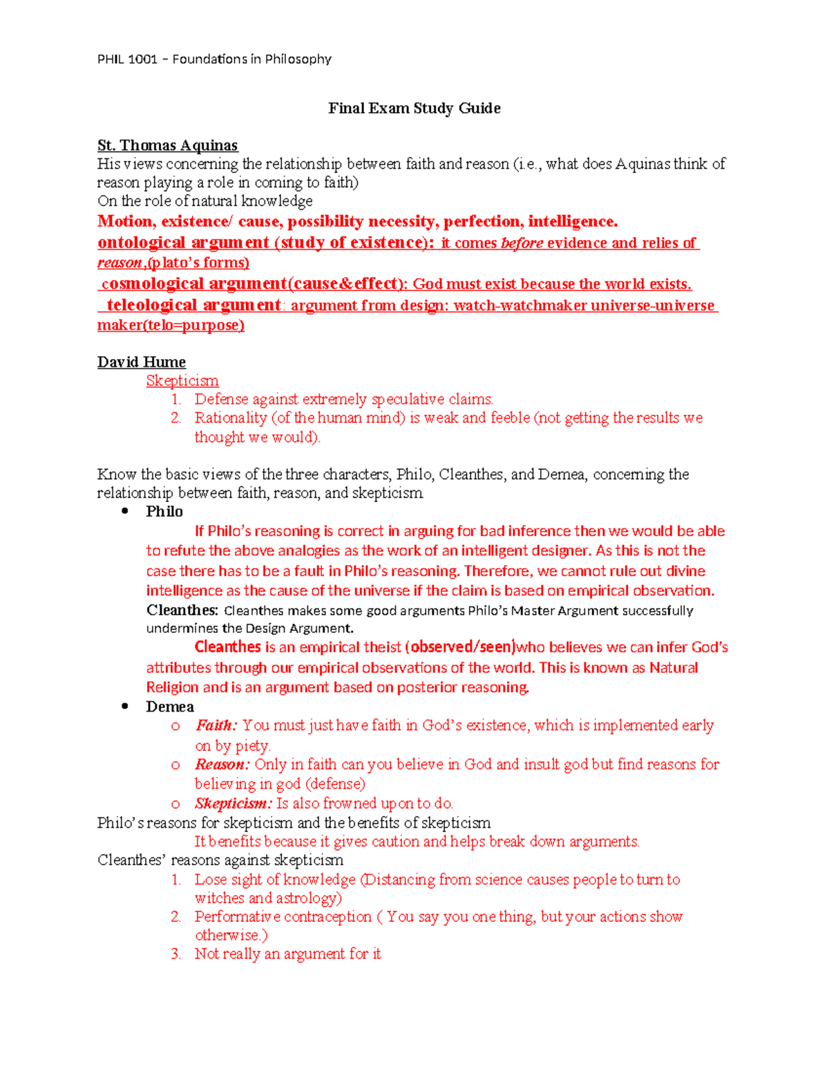 Final Exam Study Guide - PHIL 1001-2 - PHIL 1001 – Foundations in ...