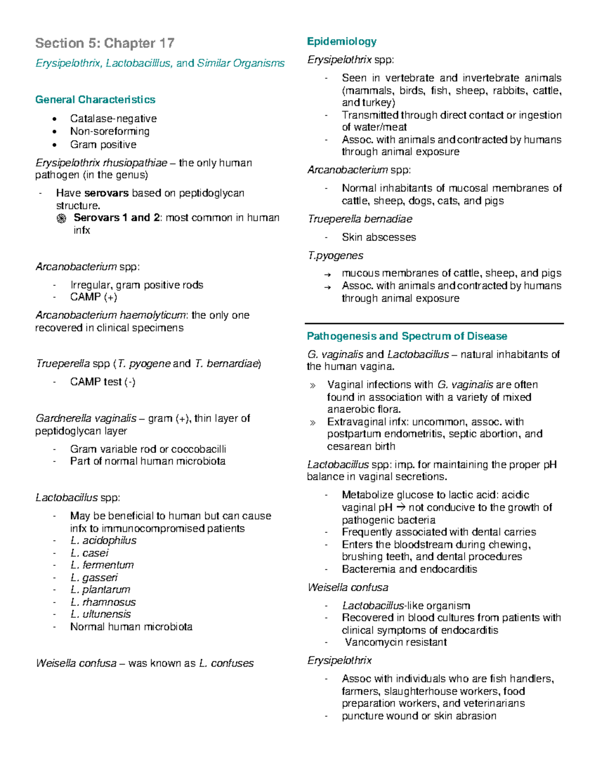 Trans Notes fo CH17-18, 42 - Section 5: Chapter 17 Erysipelothrix ...