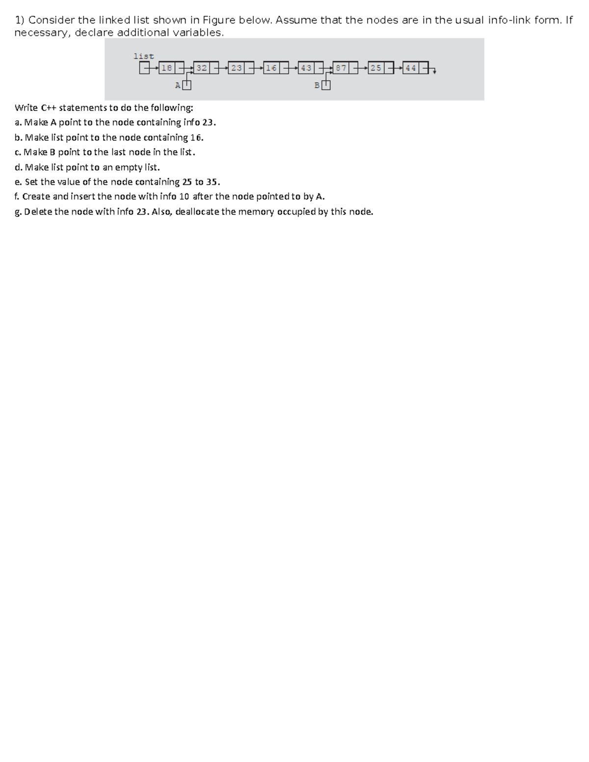 Test3 - Saria - 1) Consider the linked list shown in Figure below ...