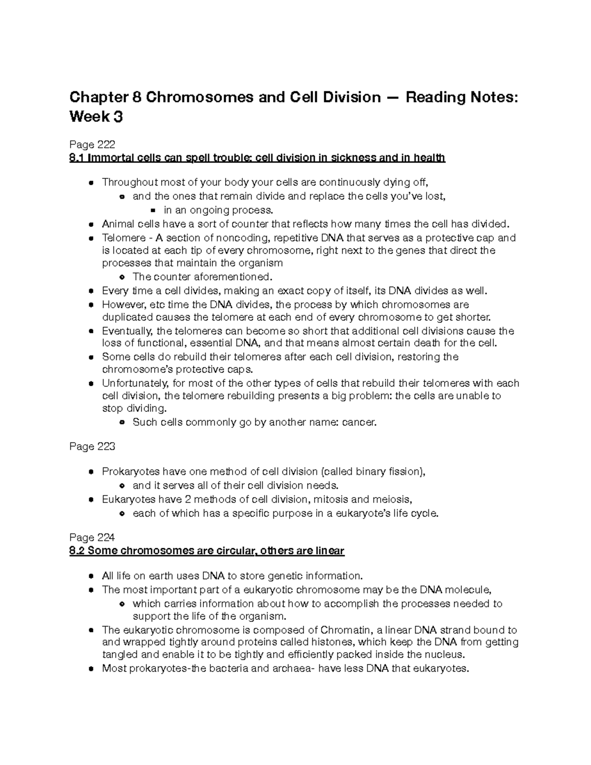 Life Sci 15 - Ch. 8 Chromosomes & Cell Division - Reading Notes - Chapter 8 Chromosomes And Cell - Studocu