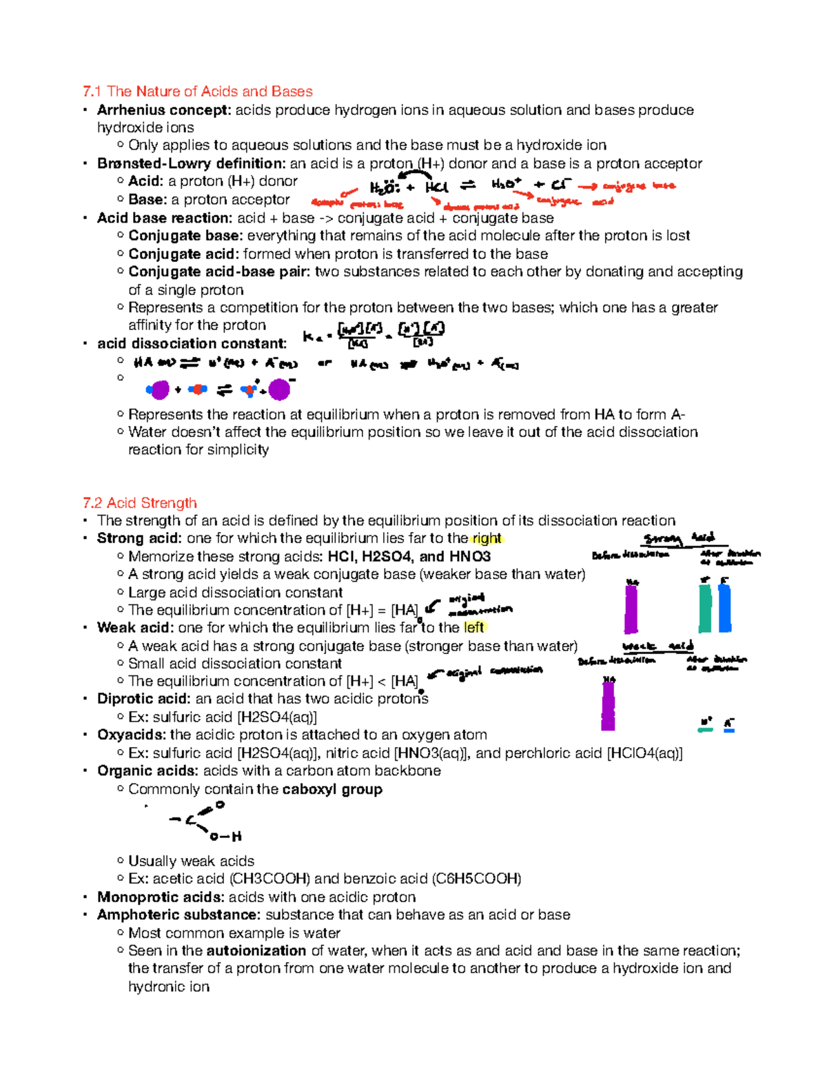 Chapter 7 Notes Acids and Bases 7 The Nature of Acids and Bases