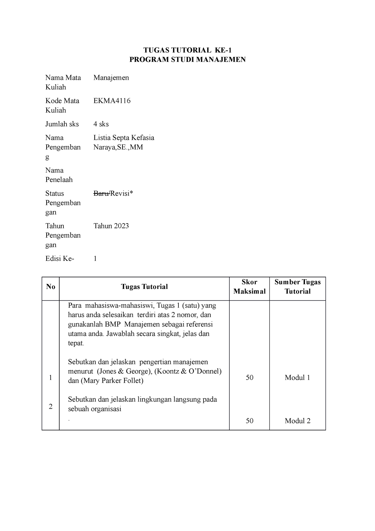 Tugas Tutorial 1 - TUGAS TUTORIAL KE- 1 PROGRAM STUDI MANAJEMEN Nama ...