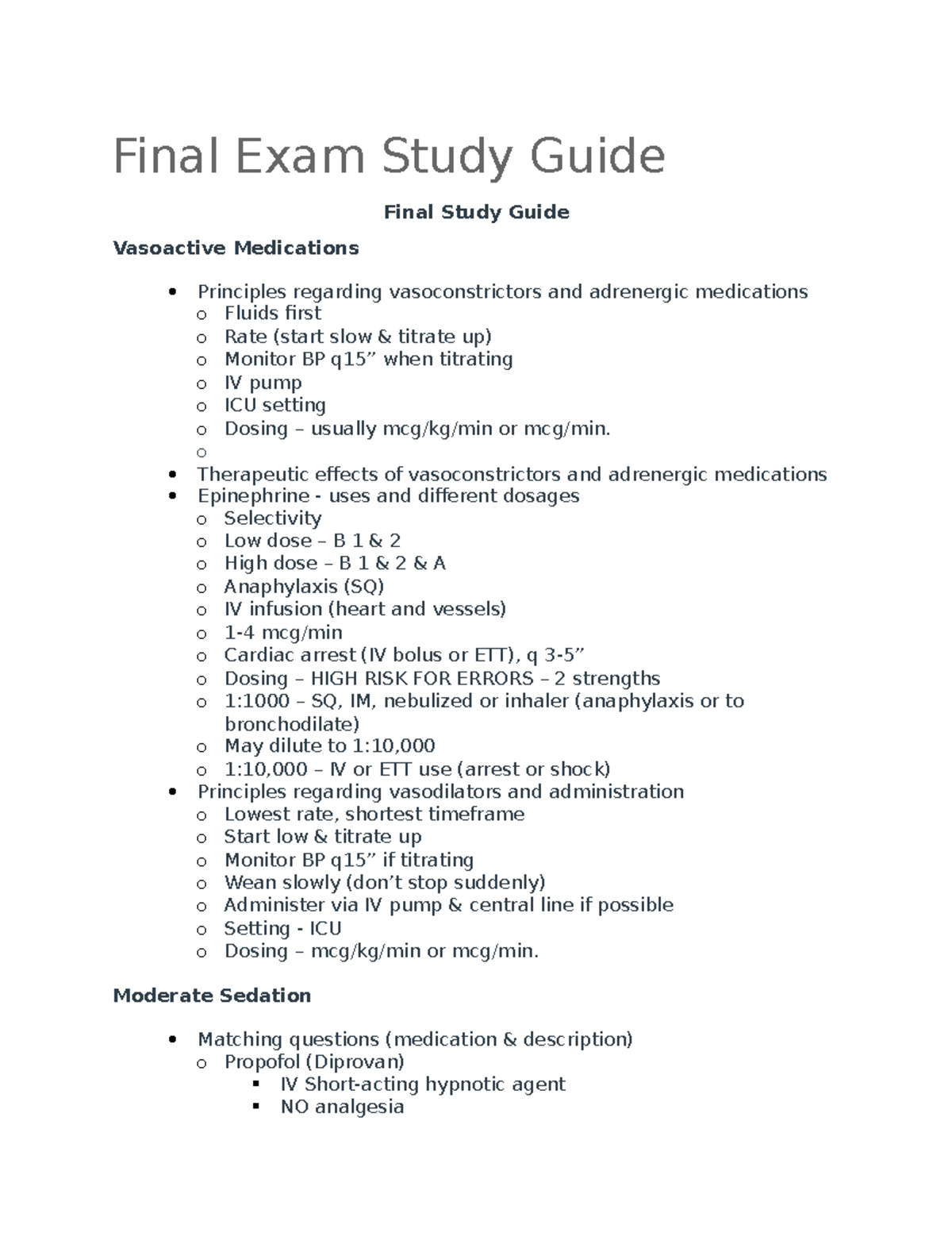 Pharm final study guide - Final Exam Study Guide Final Study Guide ...