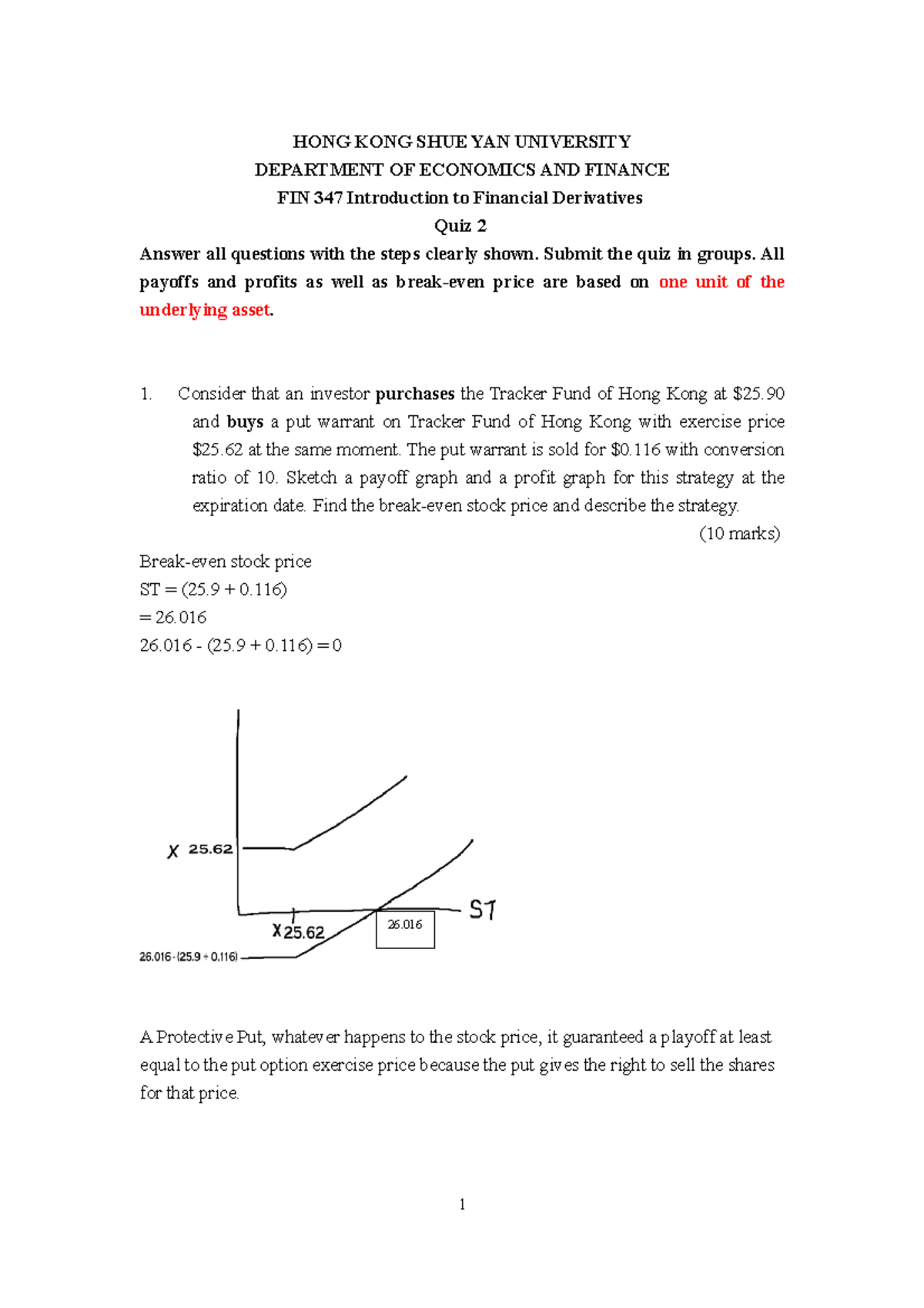 Fin347 Quiz 2 W23 Revised - HONG KONG SHUE YAN UNIVERSITY DEPARTMENT OF ...