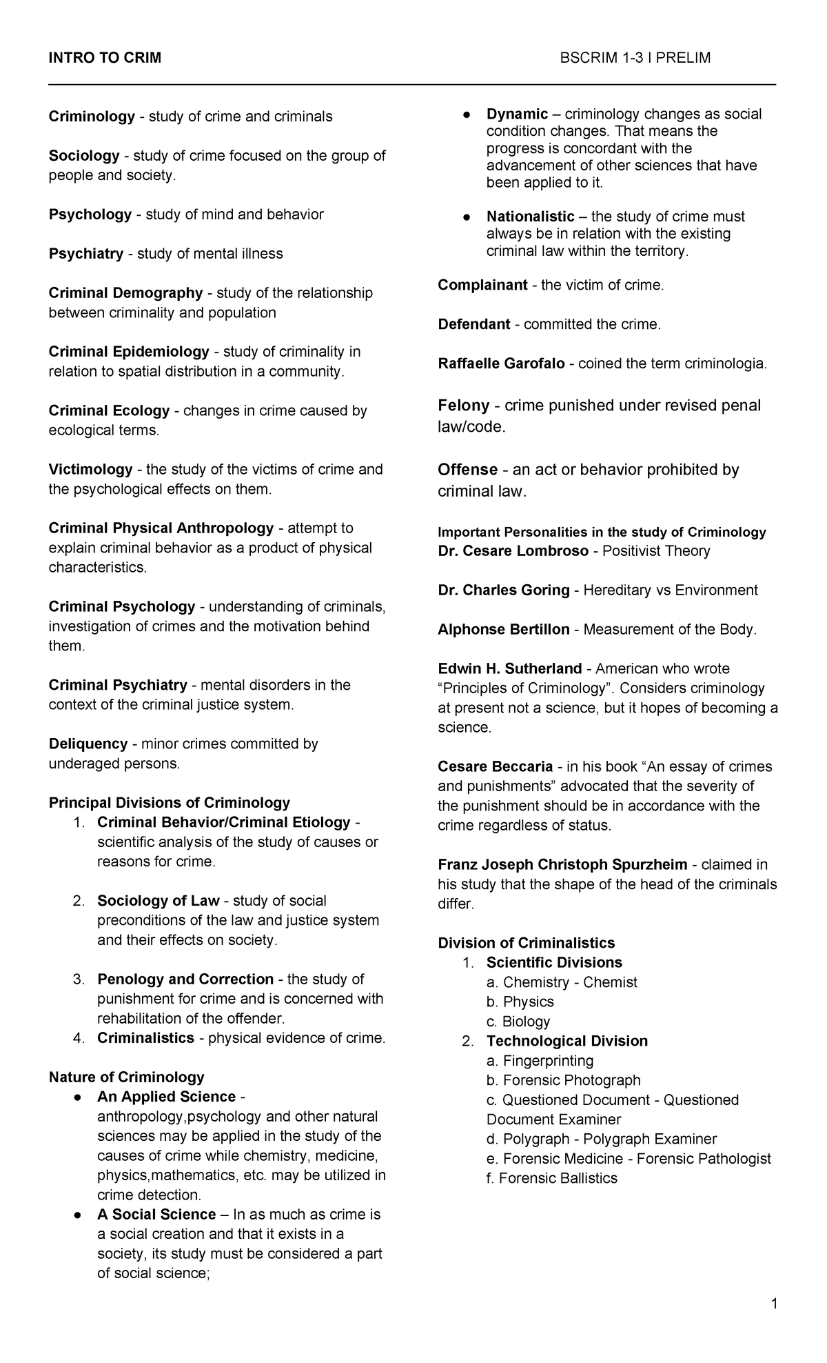 Intro TO CRIM Reviewer - notes - - Studocu
