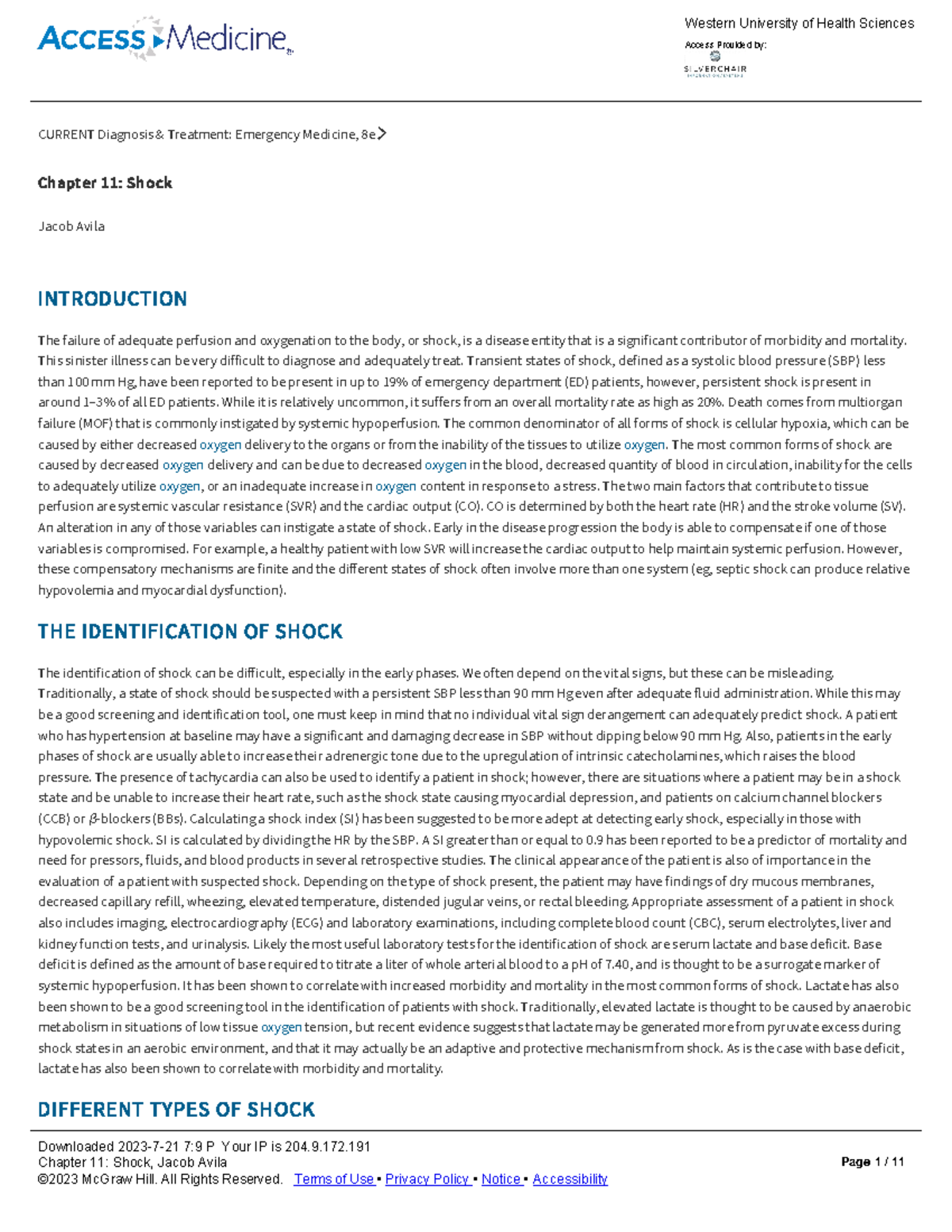 Chapter 11 Shock - Emergency Medicine - CURRENT Diagnosis & Treatment ...