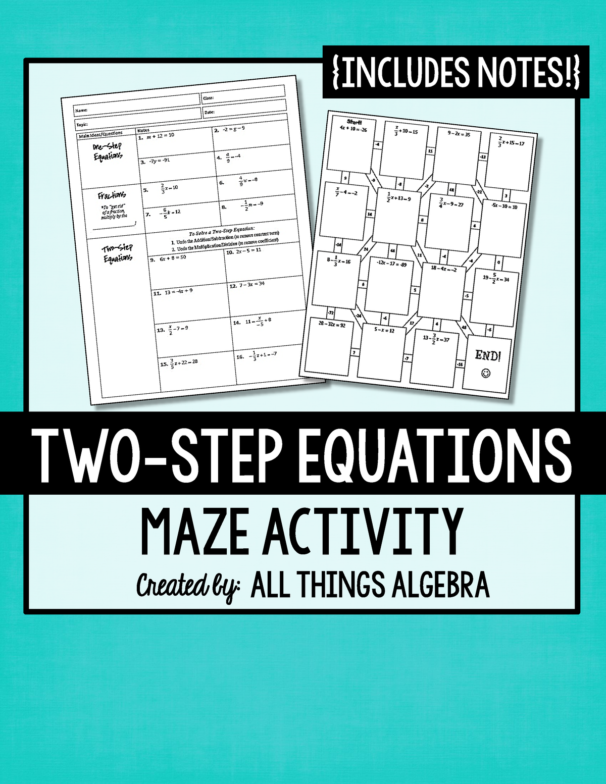 Two Step Equations Notes Maze Activity-1 - Created by: ALL THINGS ...