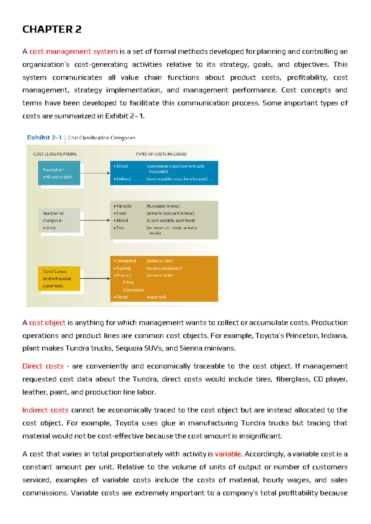 Cosman- Notes - CHAPTER 2 A cost management system is a set of formal ...