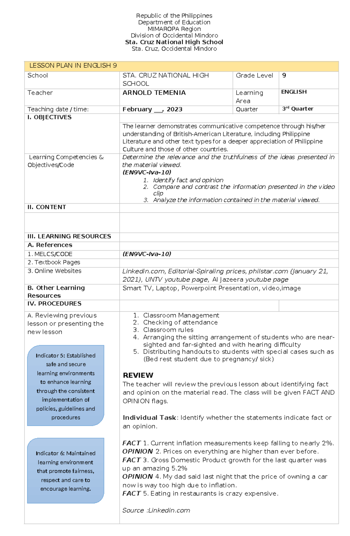 New-dlp - Lesson plan - Republic of the Philippines Department of ...