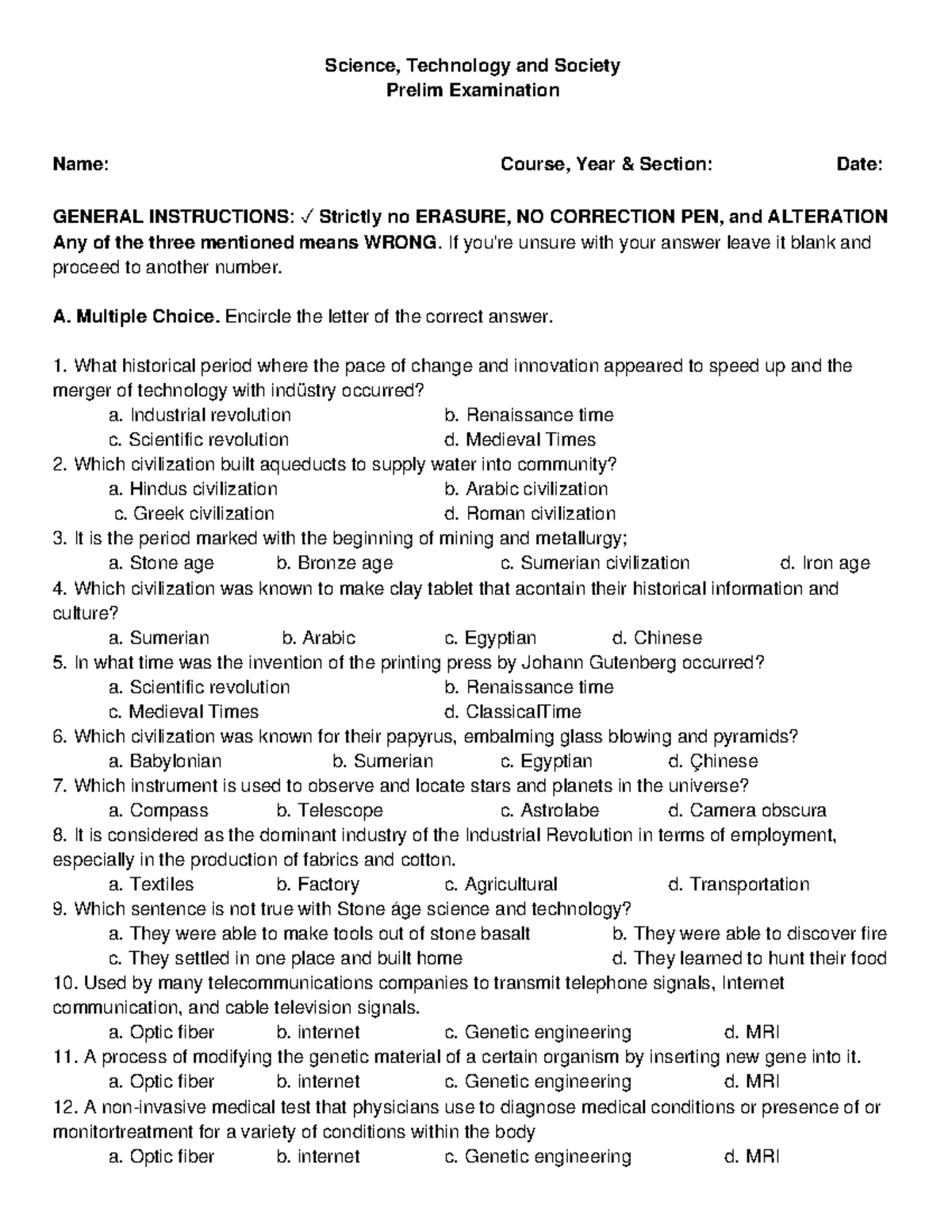 STS Prelim Exam pdf - Science, Technology and Society Prelim ...