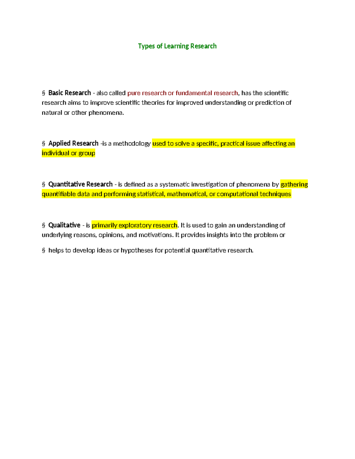 Types of Learning Research - § Applied Research -is a methodology used ...