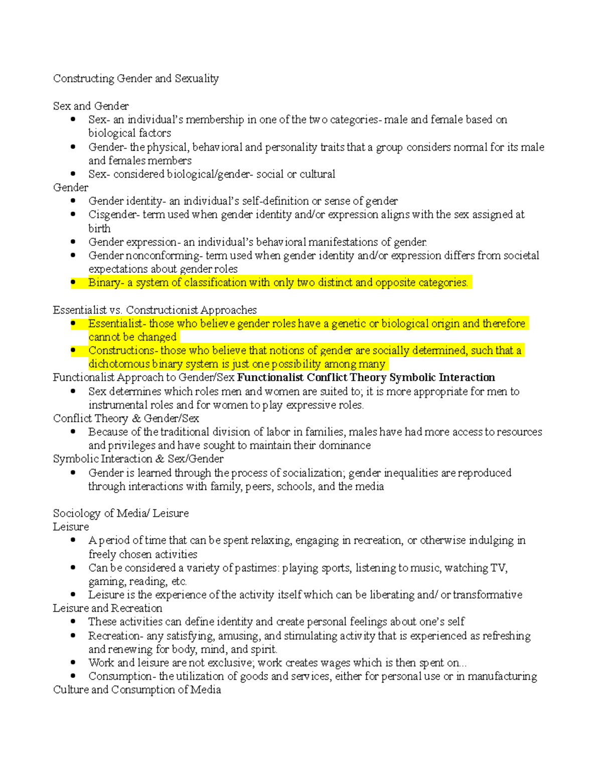 ExamThreeLecture - Constructing Gender and Sexuality Sex and Gender an ...