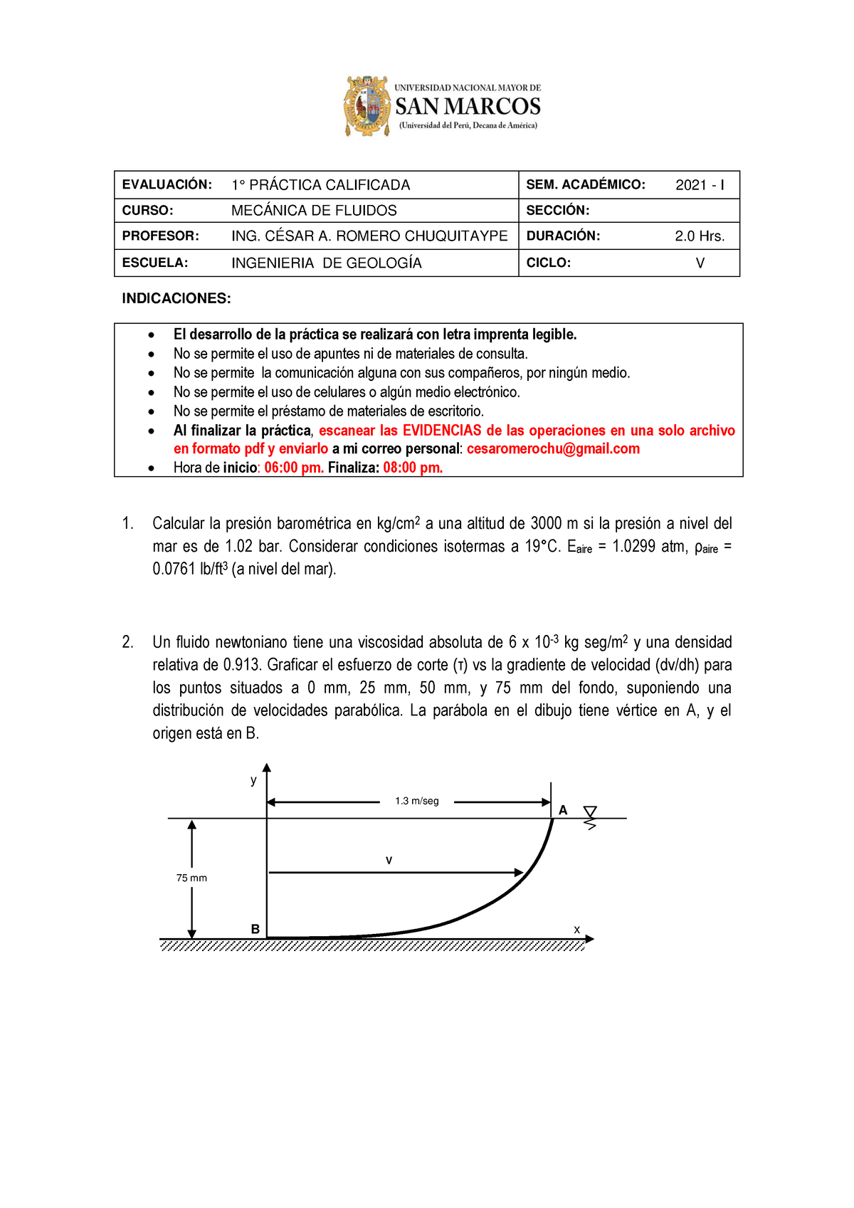 1° Práctica Calificada - Geología (2021-I) - INDICACIONES: El ...