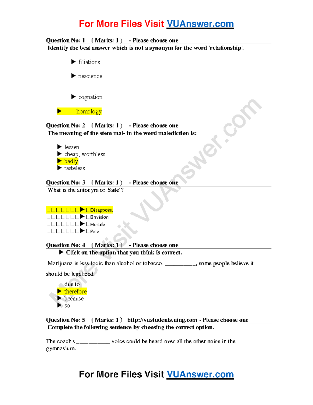 ENG101 Final Term Solved Mcqs+subjectives 1 VUAnswer - Question No: 1 ...