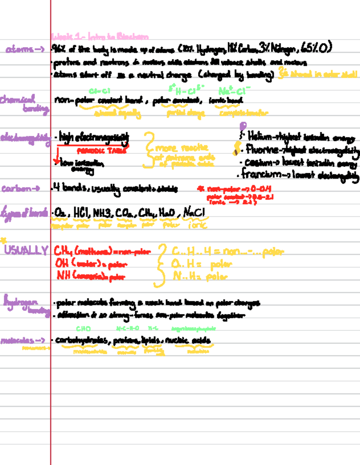 Biochemistry week 1 review - Week 1 - Intro to Biochem atoms L. 96 % of ...