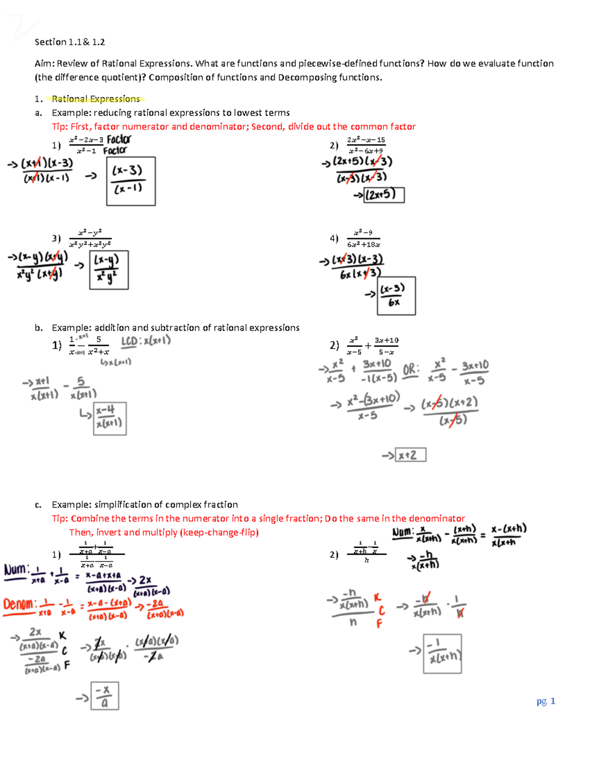 S-1.1&1.2 Functions and their representations y Ca Zb - Section 1& 1 ...
