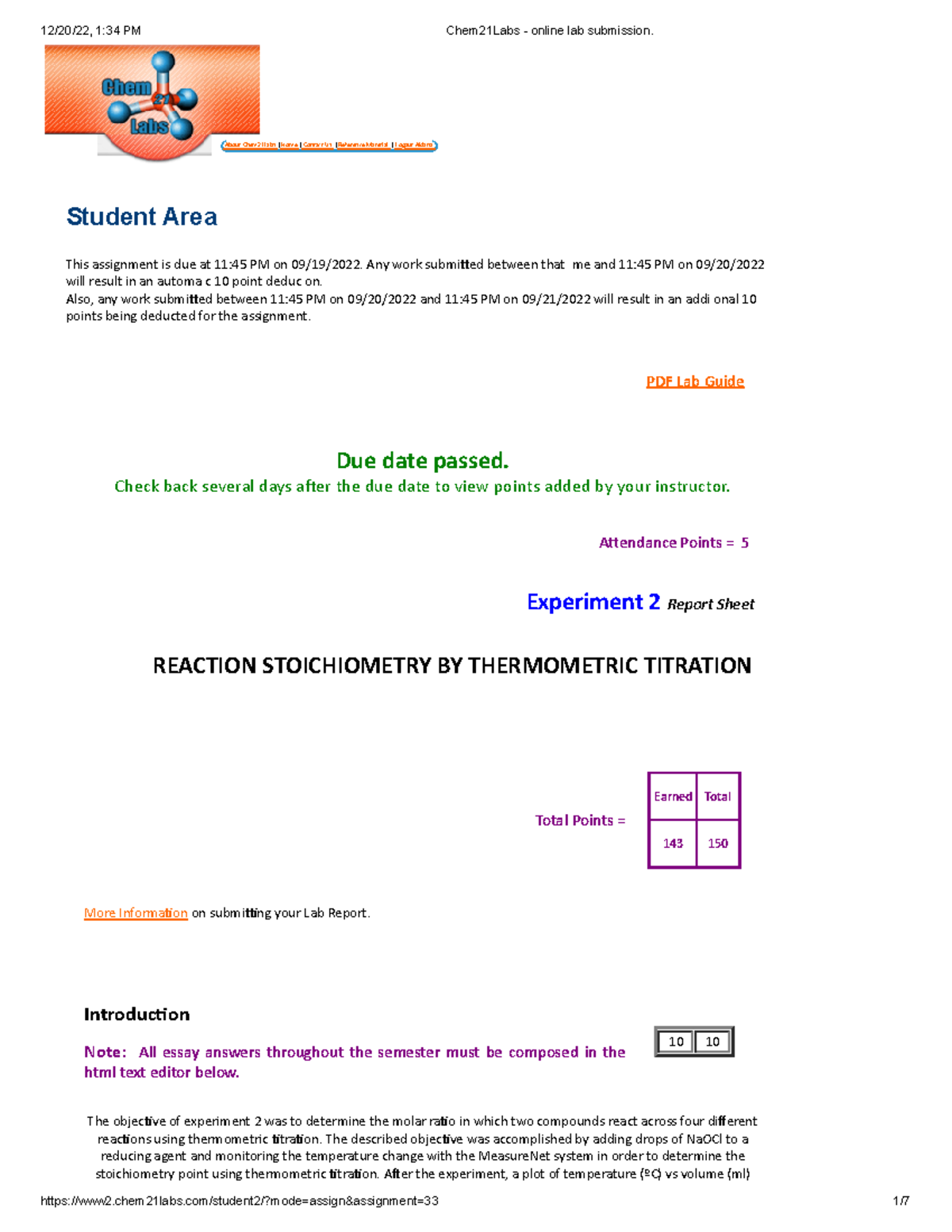 thermometric titration experiment report