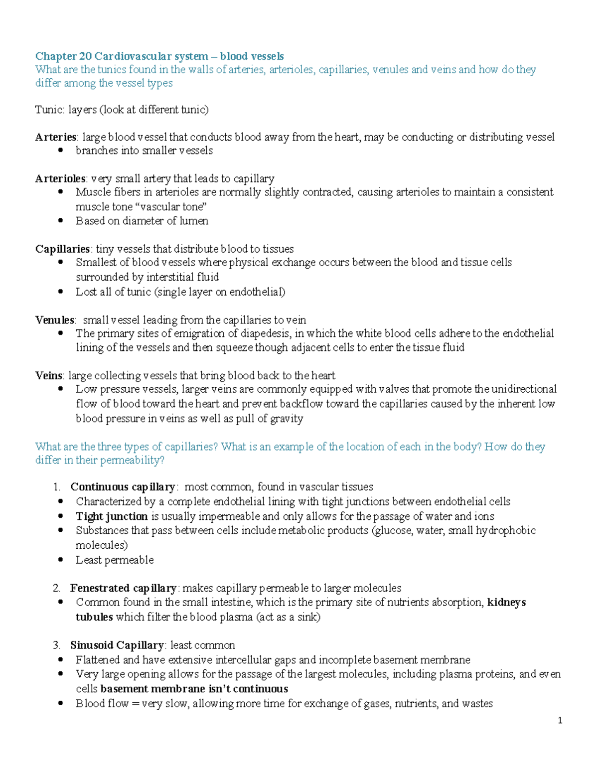 Chapter 20 study guide - Chapter 20 Cardiovascular system – blood ...