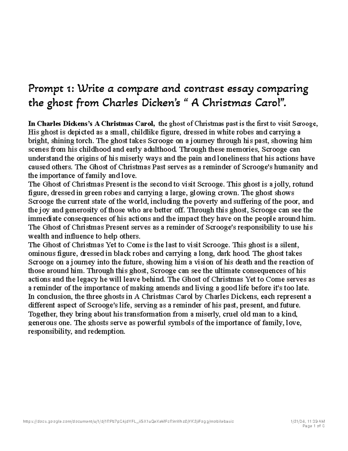 compare and contrast essay a christmas carol