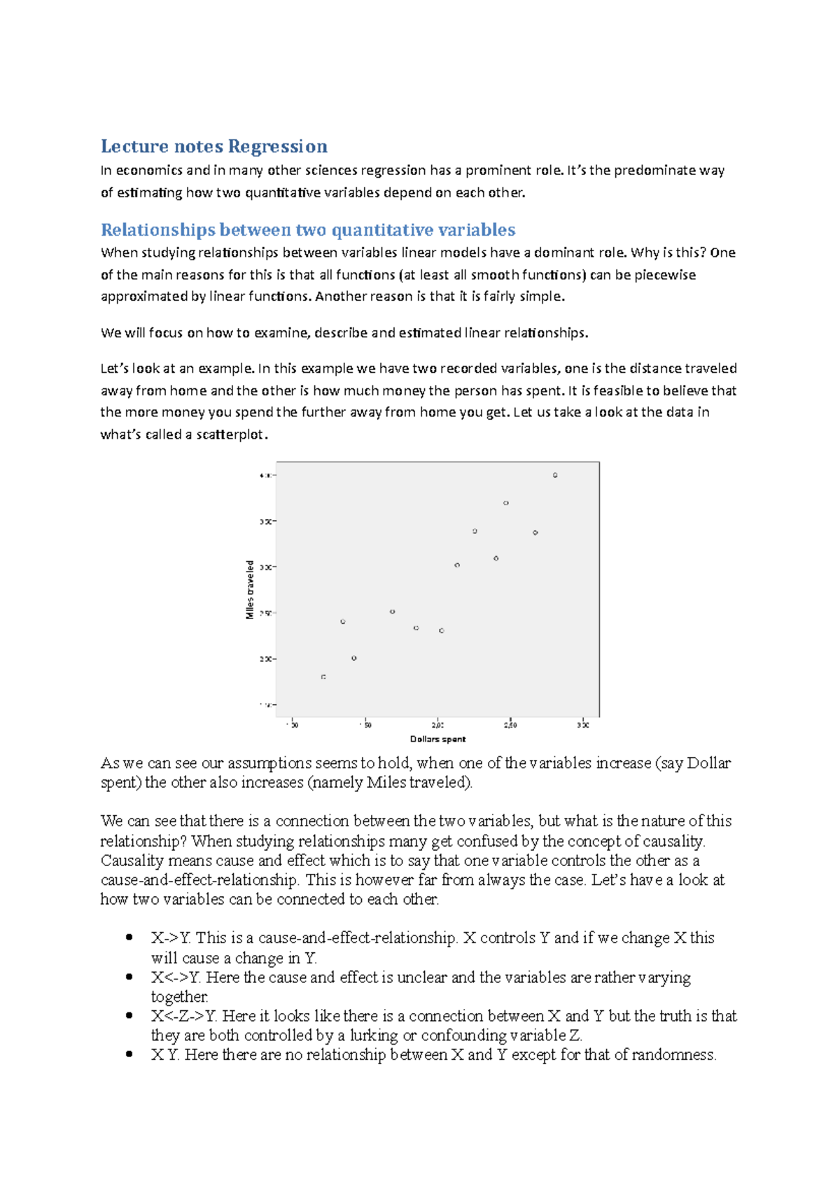 Regression lecture notes - Lecture notes Regression In economics and in ...