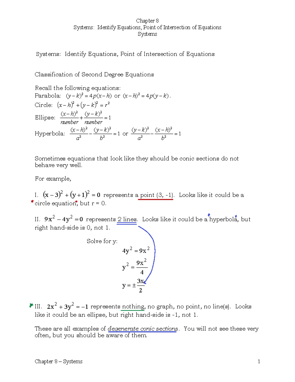 Sect8 - Section 8 - Chapter 8 Systems: Identify Equations, Point of ...