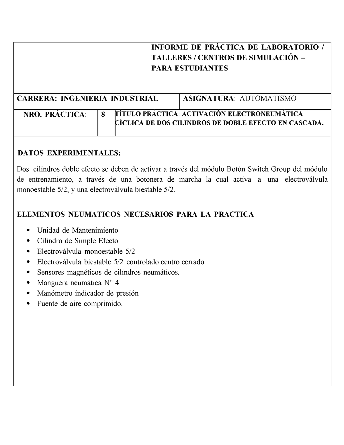 Práctica 8 Tarea Informe De PrÁctica De Laboratorio Talleres