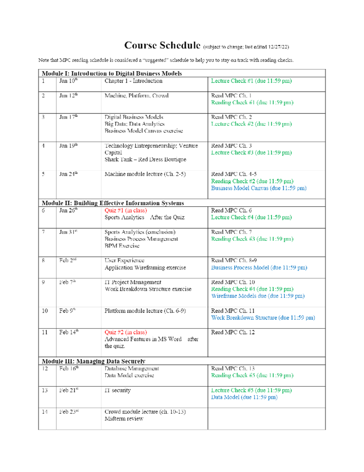 Buisness Systems Schedule MIST 2090 Studocu