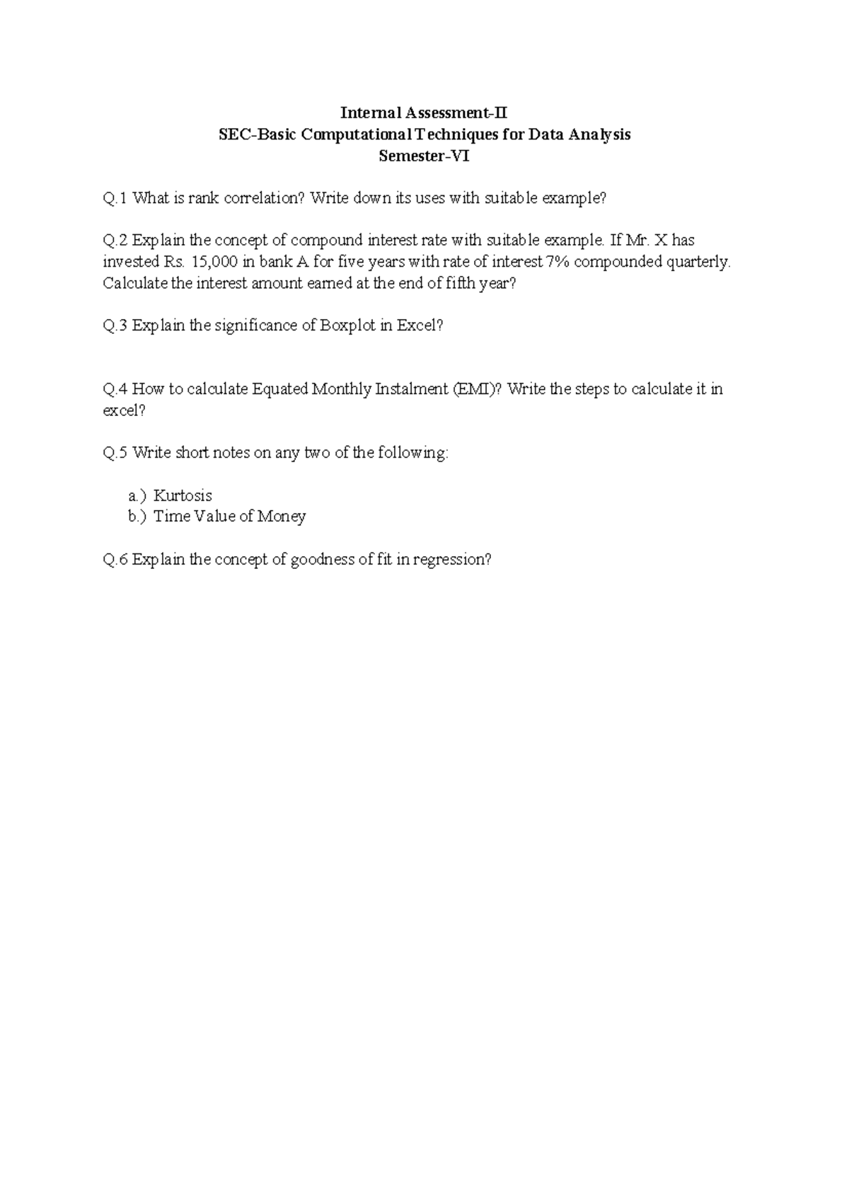 Assignment - Question bank - Internal Assessment-II SEC-Basic ...