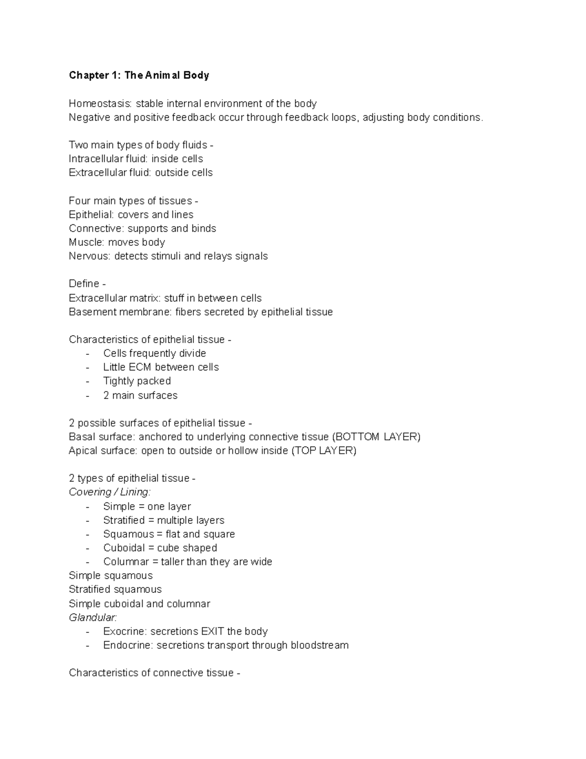 BIO 102 Exam 1 Study Guide - Chapter 1: The Animal Body Homeostasis ...